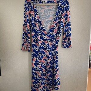 Diane Von Furstenberg Blue and Red famous wrap dress 1970’s 1960 Y2K